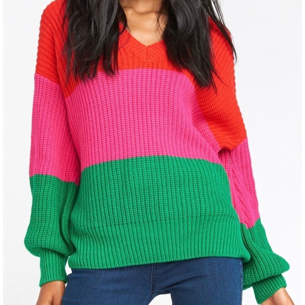 Show Me Your Mumu Mina Feliz Stripe Oversized V Neck Sweater XS - Picture 9 of 16